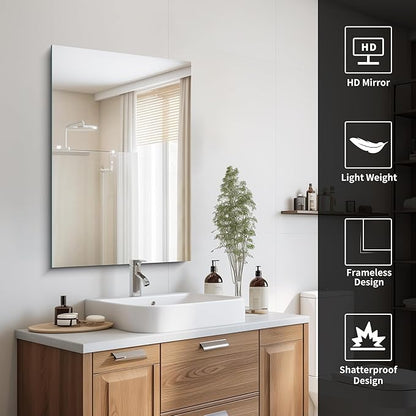 CILIBER Frameless Mirror, 24x36 Mirrors for Wall, Rectangle Bathroom Mirror for Over Sink, Frameless Vanity Mirror with Polished Edge, 3mm Tempered Glass, Hangs Horizontally or Vertically