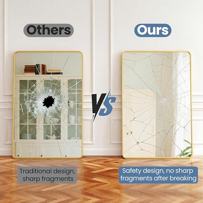 OLIXIS Bathroom Mirror for Over Sink, 36x24 Inch Wall Mount Mirror with Rounded Rectangle and Matte Metal Framed, Modern Wall Vanity Mirror for Home Decor, Living Room, Bedroom, Gold