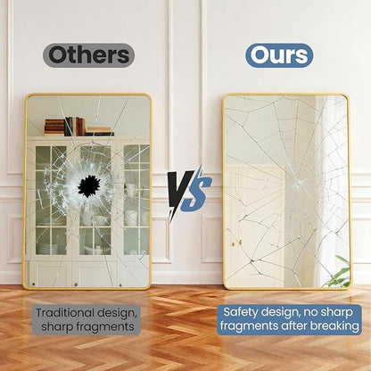NEWBULIG 30X40 Inch Bathroom Mirror, Rectangle Wall Mirror with Rounded Corners, Gold Vanity Mirrors for Bathroom Sink with Metal Frame for Bedroom, Entryway, Hangs Horizontally or Vertically