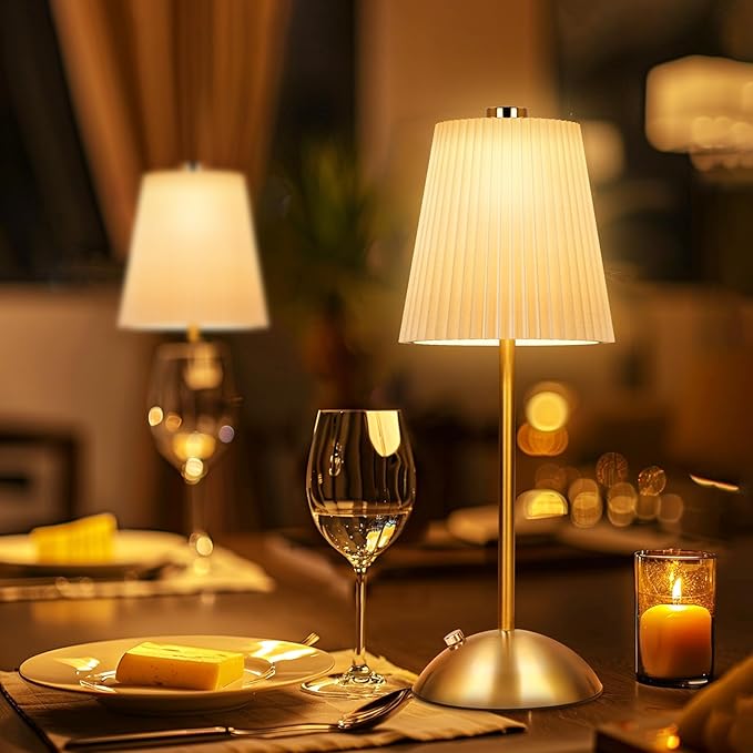 FRIDEKO HOME Rechargeable Table Lamp Gold - Cordless Battery Operated Lamp, Fabric Shade Desk Lamp, Wireless Lamp for Decor Bedroom Dining Table Counter (1pcs-Hard Fabric-LED-11.65in)