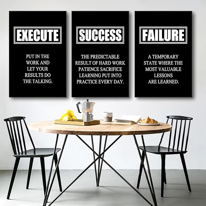 Inspirational Wall Art Success Quote Canvas Painting Motivational Decor Execute Failure Definition Picture 3 Pieces Black Positive Poster Prints Framed Artwork for Living Room Office [48''W x 24''H]