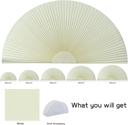 Arch Window Shade Blackout Cellular Shades Half Circle Moon Window Covering No Drill Honeycomb Cordless Blinds for Indoor Window Room Darkening Easy Install Light Blocking Blinds (1, Beige, 36x18inch)