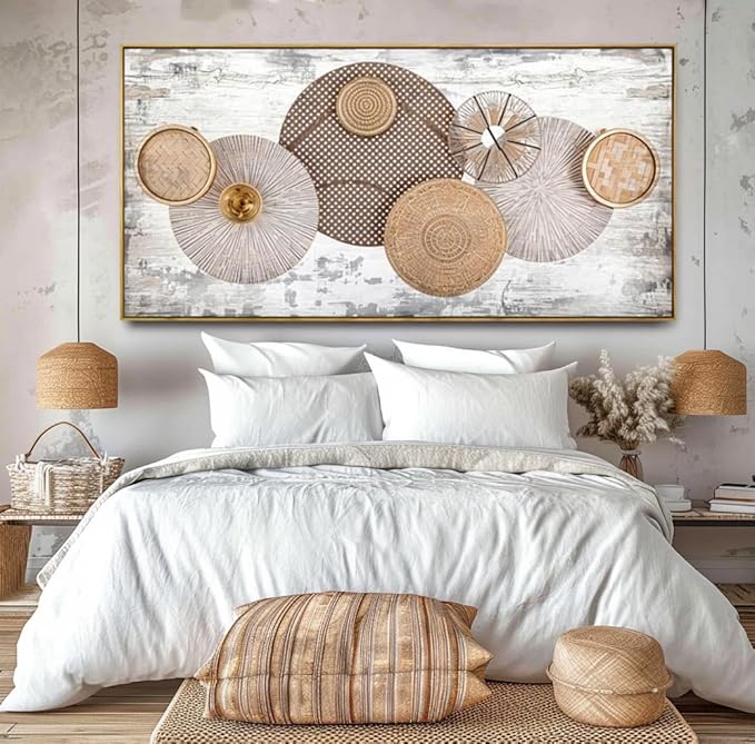 Wall Art Floral Rustic Wall Decor Yellow and White Canvas Painting Abstract Wall Art for Bedroom Living Room Dining Room Home Office Decor 24"x48" with Framed