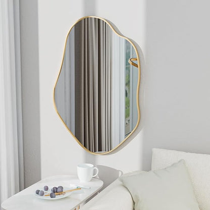 41"x28" Irregular Wall Mirror Cloud Asymmetrical Shaped Gold Aluminum Alloy Framed Mirror for Living Room Bathroom Bedroom Entryway Fireplace