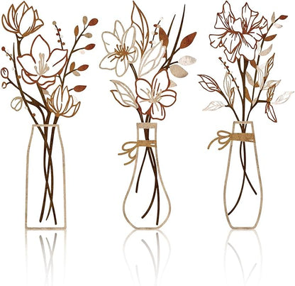 Zzbakress 3 Pcs Metal Flowers Wall Arts Rustic Farmhouse Decor Bathroom Wall Decor Metal Wall Decor for Living-room Dining-Room Kitchen Minimalist Decor Housewarming Gifts(Light Brown)