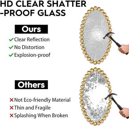 Oval Round Wall Mirror - 30 Inch Decorative Framed Bathroom/Living Room Accent Mirror with Beaded Ball Trim - Vintage Modern Style