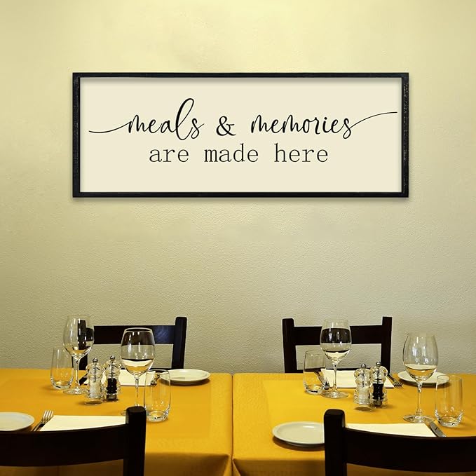 comurdyo Dining Room Meals and Memories Are Made Here Wall Decor 32"x12" for Minimalist Rustic Farmhouse Dining Room Kitchen Sign Large Wooden Framed Plaque Wall Hanging Art (Black)