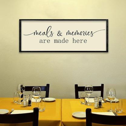 comurdyo Dining Room Meals and Memories Are Made Here Wall Decor 32"x12" for Minimalist Rustic Farmhouse Dining Room Kitchen Sign Large Wooden Framed Plaque Wall Hanging Art (Black)