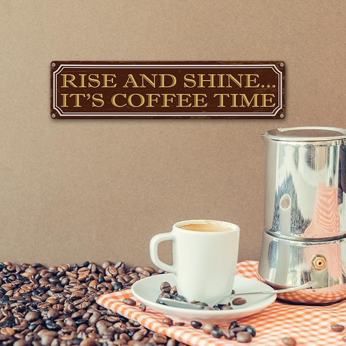 Coffee Time Metal Tin Signs, Coffees Lover Home Decor for Kitchen Bedroom Dining Room, Farmhouse Cafe Decors, Decorative Metal Wall Signs 15.8x4 Inches