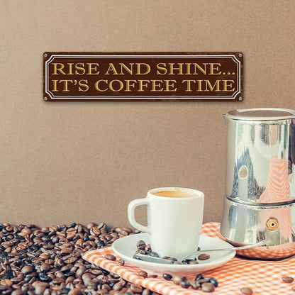 Coffee Time Metal Tin Signs, Coffees Lover Home Decor for Kitchen Bedroom Dining Room, Farmhouse Cafe Decors, Decorative Metal Wall Signs 15.8x4 Inches
