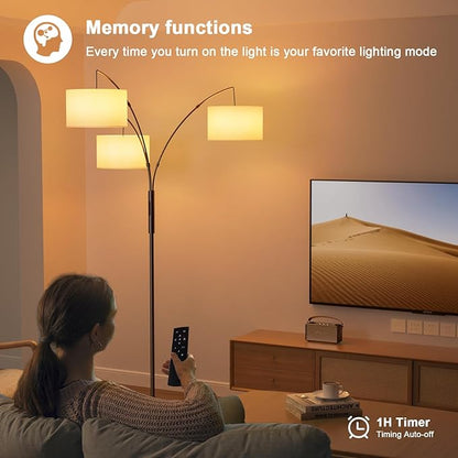 SIBRILLE 36W Dimmable Floor Lamp - 3 Lights Arc Floor Lamps Standing Lamp with Remote & Touch Control, Tall Lamp for Living Room Corner, Bedroom, Office