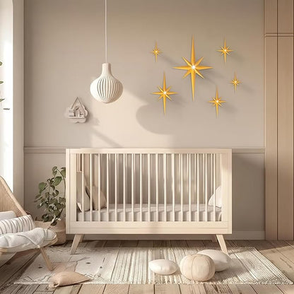 BreezeHug 6 Pcs Mid Century Modern Home Decor Star Art Wall Sculpture with Rhinestone Retro 3D Plastic Star Art Wall Sculpture Bling Diamonds Decor for Home Office Bedroom Entryway(Gold)