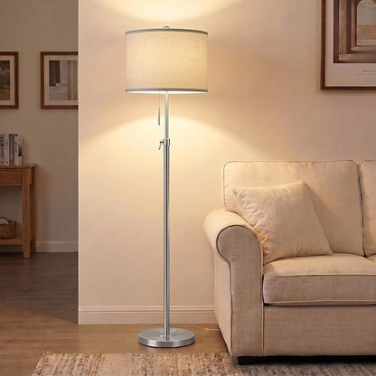 Qingmiao Brushed Nickel Floor Lamps for Living Room, 55"-67" Height Adjustable Modern Tall Lamp, 3-Way Dimmable Standing Lamp for Bedroom Office Reading Corner Home Decor, New House Warming Gifts
