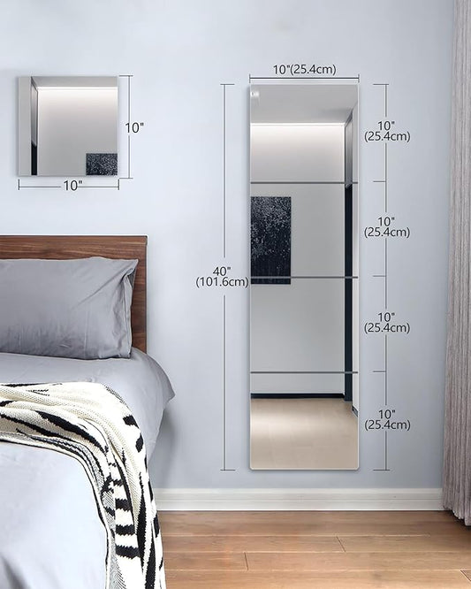 Wall Mirrors for Bedroom Door,Unbreakable Full Length Wall Mirrors Tiles,shatterproof Mirror for Kids 4 Pack 9.6" x9.6,Workout for Home Gym Body,Closet Mirror Wall Home Gym