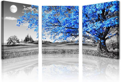 Lapremoly Canvas Wall Art For Salon Living Room Large Wall Decor For Office Bedroom Decor Black And White Nature Landscape Pictures Blue Trees Paintings Modern Home Walls Artwork 3 Pieces