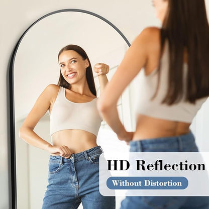 NEWBULIG Arched Mirror Full Length, 65"x24" Body Wall Mirrors with Shatter-Proof Glass, Upgraded Floor Standing Mirror, Hanging or Leaning, with Stand Aluminum Alloy Frame for Home Decor, Black