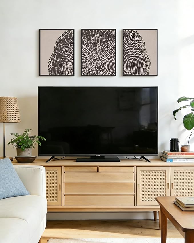 PHOPAGO Vintage Tree Rings Framed Wall Art Modern Retro Wood Stump Wall Decor Nature Farmhouse Rustic Art Prints Bedroom Home Decor - 11x14in Black Framed