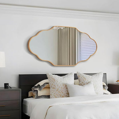 Scalloped Mirror for Bathroom - 24"x36" Gold Bathroom Mirror with Aviation Aluminum Alloy Frame & Shatter-Proof Glass for Living Room Bedroom Entryway, Brushed Gold Frame(x1)
