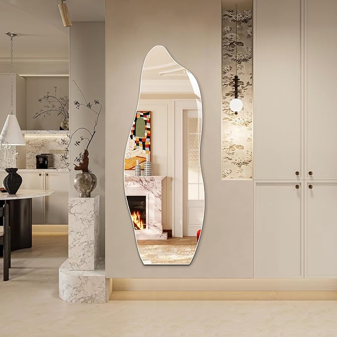 Niccy 65"×24" Frameless Wavy Full Length Mirrors, Long Wall-Mounted Mirror for Living Room, Large Full Body Floor Mirror, Explosion-Proof Tall Hanging-Mirror for Bathroom Bedroom Entryway Decor
