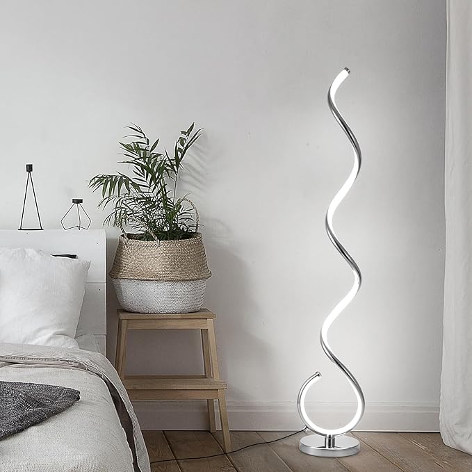 EIDISUNY Modern Floor Lamp for Living Room, 3 Color Temperature LED Spiral Floor Lamps with Remote&Foot Switch, 48W Dimmable LED Standing Lamp for Bedroom, Office