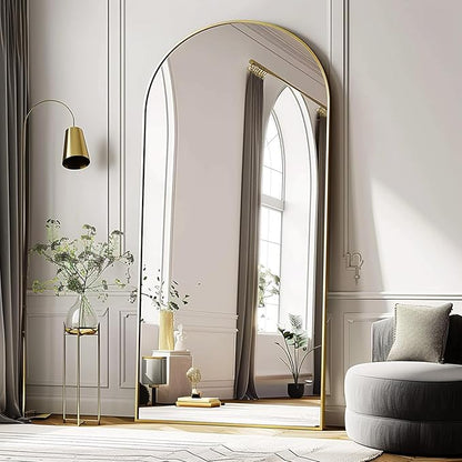 76''x34'' Arched Floor Mirror, Full Length Body Mirror with Stand, Modern & Contemporary Design, Aluminum Alloy Frame (Gold)