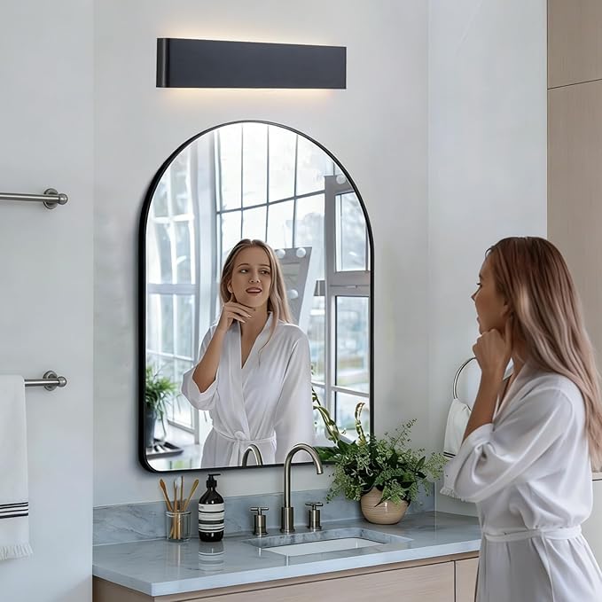 21.65 in LED Bathroom Vanity Light, Modern Black Hardwired Vanity Lights for Bathroom Over Mirror, 24W, 5 CCT Adjustable 3000K-6500K Wall Mounted Bathroom Light Fixture, 2 Pack