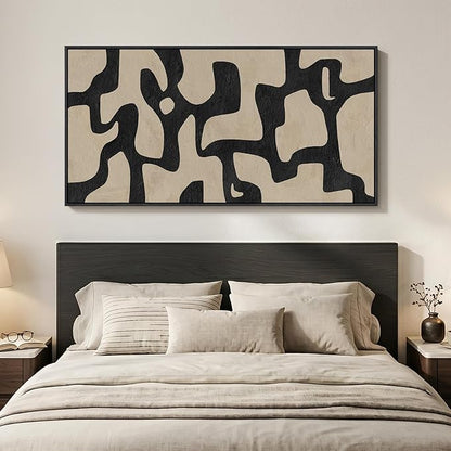 Large Framed Neutral Abstract Wall Art, Vertical Black Beige Geometric Canvas Prints Paintings Artwork for Walls, Mid Century Modern Pictures Wall Decor for Hallway Living Room Bedroom Dining 30x60