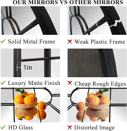 HQiJun Wall Mirror Window Decorative Mirrors Arched Farmhouse for Living Room Bedroom Entryway Bathroom Vanity(Gold,31.5” x 20” x 1”)