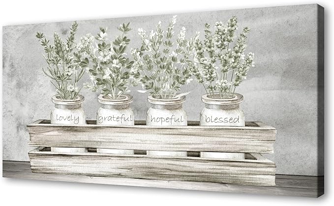 YYYYHPP YP2775 Bouquets Lovely Grateful Hopeful Blessed Sentiment, Gallery Wrapped Canvas,Inspirational Bible Verse Wall Art for Living Room Bedroom and Home Family Wall Decor