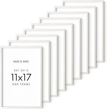 HAUS AND HUES White Oak Wood 11x17 Picture Frames - Set of 9, Contemporary Frames for Posters and Prints