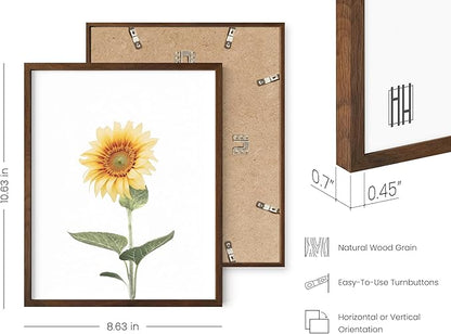HAUS AND HUES Sunflower Wall Decor - Set of 4 Framed Flower Posters, Yellow Floral Art Prints, Collage Wall Art for Bedroom, Botanical Paintings and Room Decor (Framed Walnut, 8x10)
