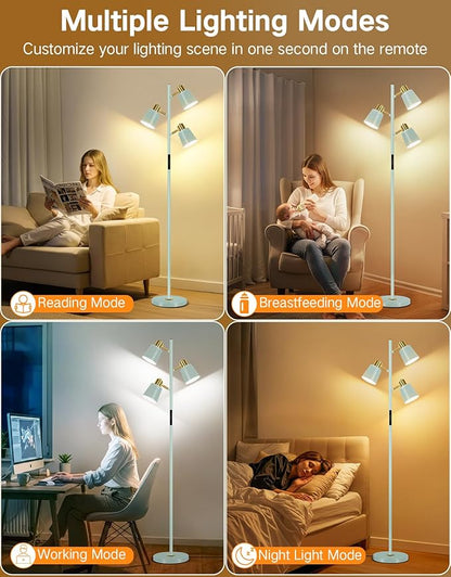 OUTON Tree Floor Lamp, LED Dimmable Floor Lamp with Remote and Touch Slide Control, 4 Color Temperatures, 3 Rotatable Lights, Modern Standing Lamp for Living Room Bedroom Office, Bulbs Included,Teal