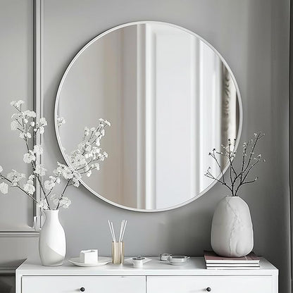 White Round Mirror 18 inch, White Circle Mirror, Bathroom Mirror, Round Wall Mirrors for Living Room, Bathroom, Hallway.