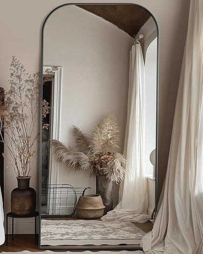 Antok Full Length Mirror, 71"x32" Floor Mirror Freestanding, Arched Floor Standing Large Mirror Full Body Mirrors with Stand for Bedroom, Hanging Mounted Mirrors for Living Room, Black