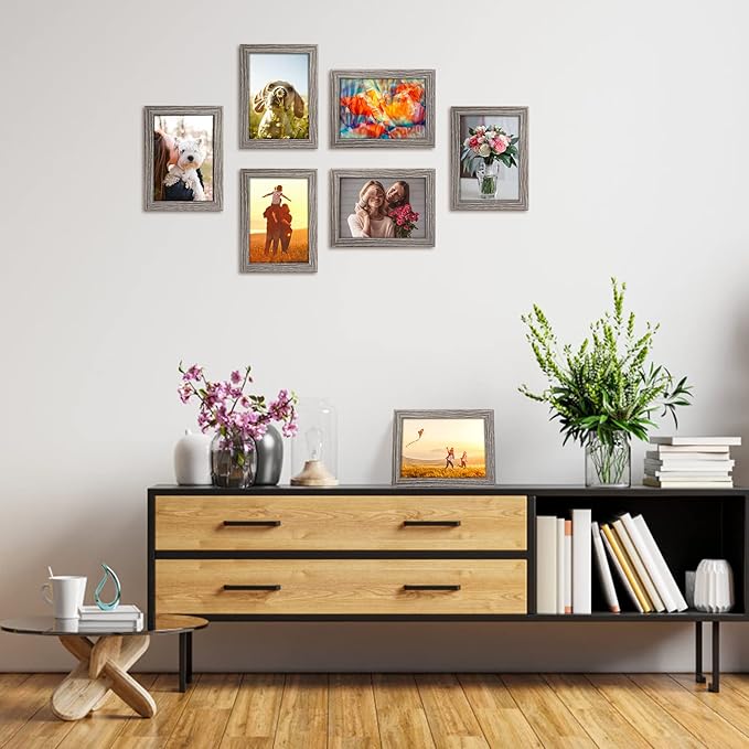 Giftgarden 5x7 Picture Frame Distressed Grey, 5 by 7 Rustic Wood-grain Gray Photo Frames Bulk for Wall or Tabletop, 12 Pack