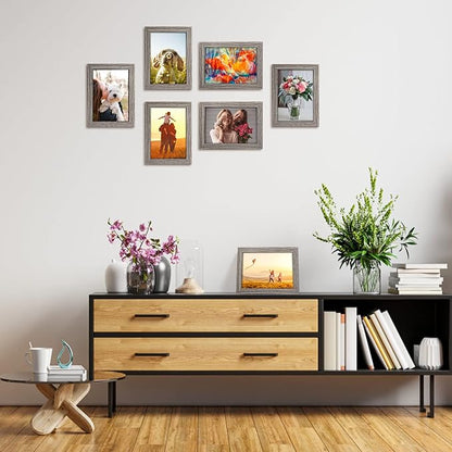 Giftgarden 5x7 Picture Frame Distressed Grey, 5 by 7 Rustic Wood-grain Gray Photo Frames Bulk for Wall or Tabletop, 12 Pack