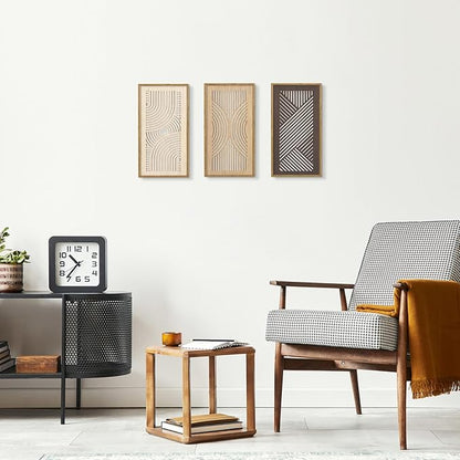 HPNIUB 3 PCS Boho Wall Decor, Minimalist Mid Century Abstract Geometric Line Carved Hanging Wood Sign for Living Room, 8x16Inch Modern Wooden Plaque Wall Art for Bedroom Office Apartment Decoration