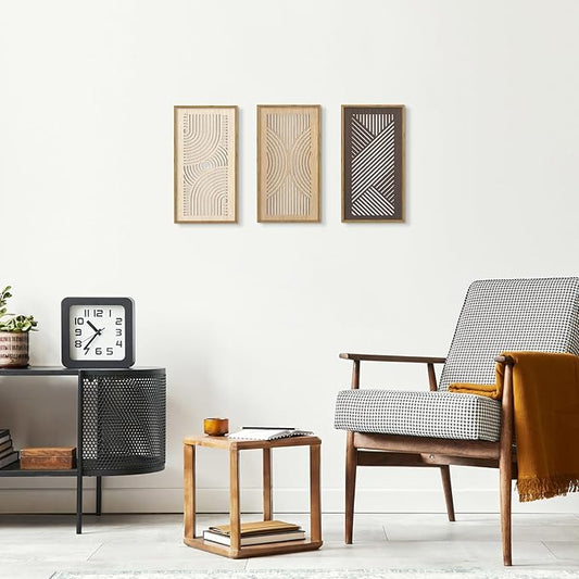 HPNIUB 3 PCS Boho Wall Decor, Minimalist Mid Century Abstract Geometric Line Carved Hanging Wood Sign for Living Room, 8x16Inch Modern Wooden Plaque Wall Art for Bedroom Office Apartment Decoration