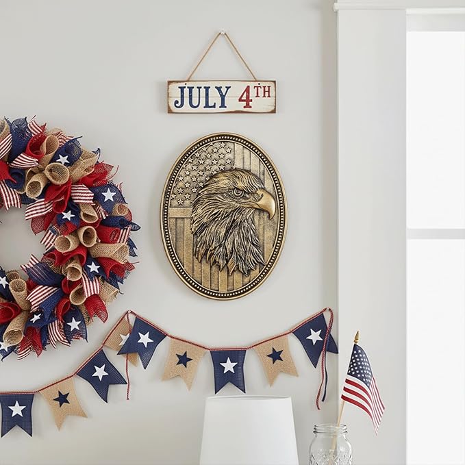 Vintage American Bald Eagle Wall Sculpture, Antique Wall Decor, 4th of July Decor, Hand Painted Wall Decoration with Embossed Eagle Design, 250 Anniversary USA Decor, Patriotic Decoration for Bedroom Living Room Hallway, Housewarming Gifts