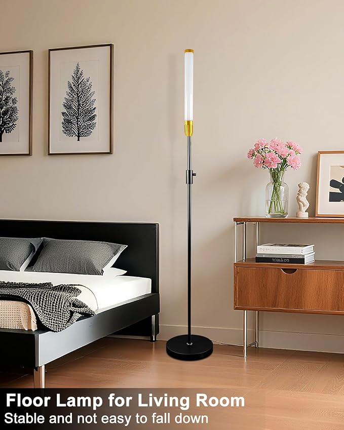 Lightdot 68IN LED Floor Lamps for Living Room, Stepless Dimmable(10-100% Brightness) Modern Standing Tall Lamp with Milky White Cylindrical LampHead,Mid Century Industrial Floor Lamp for Bedroom-Black