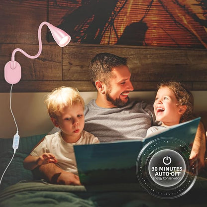 LiFMIRA Wall-Mounted LED Bedside Reading Light with USB Charging Port, 10-Level Dimmable & Adjustable 5 Color, Plug-in Adhesive Night Lamp for Books in Bed, Eye-Caring Bedroom Lighting (Pink)