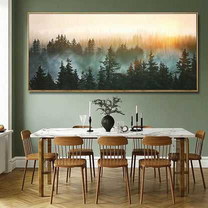 SDYA Misty forest Sunrise Wall Art, Black Tree Landscape Canvas Artwork, Large Nature Scenery Decor for Living Room Dining Room Office 40"x86"