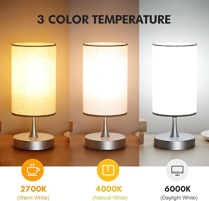 Caromolly Light Therapy Lamp, 10000 Lux Light with Remote Control, 3 Color Temperature & 4 Brightness Level & Timer, Daylight Lamp for Home, Office, Decoration(Silver Base Linen Shade)