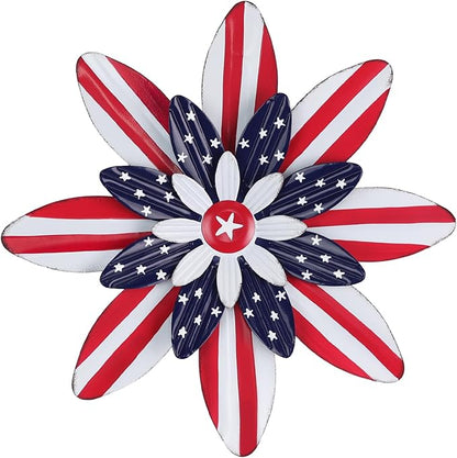 hogardeck 4th of July Decorations Outdoor, 16 inch Red White and Blue Metal Flower Wall Art for Fourth of July Decor, Patriotic Decorations for Yard Garden Home Indoor Mantel