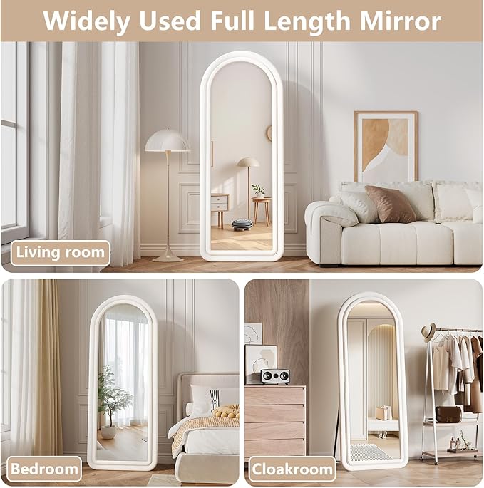 Flannel Full Length Mirror 63"x24", Arched Mirrors Full Length with Stand, Flannel Floor Mirror for Bedroom and Living Room, Full Body Mirror Hanging or Leaning, White