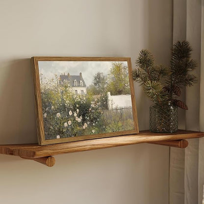 Framed Vintage Wall Art, Cottage Rose Garden Landscape Pictures Wall Decor Paintings, Rustic Spring Farmhouse Canvas Prints Aesthetic Home Decor for Living Room Bedroom Bathroom 16x24 inch