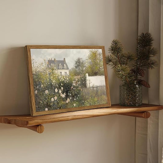 Framed Vintage Wall Art, Cottage Rose Garden Landscape Pictures Wall Decor Paintings, Rustic Spring Farmhouse Canvas Prints Aesthetic Home Decor for Living Room Bedroom Bathroom 16x24 inch