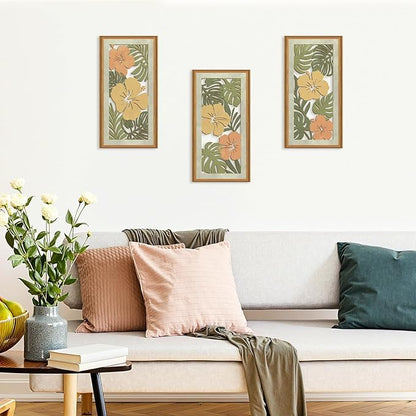 Celestdeco 3 Pcs Boho Flower Market Wall Decor Floral Botanical Modern Wood Wall Art Bohemian Floral Hanging Decor Abstract Minimalist Wooden Art for Living Room Bedroom Office 7.9 x15.8 Inch