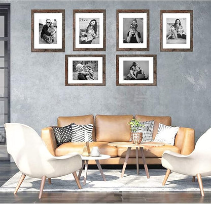 11x14 Picture Frame Rustic Brown Wood Set of 6,Display Pictures 8x10 with Mat or 11x14 Without Mat,Multi Photo Frames Collage for Wall