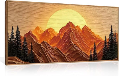 Large Mountain Framed Canvas Wall Art Set, Abstract Ridge Sun Painting, Boho Sunset Scenery Wall Decor,Modern Natural Landscape Art Print for Living Room,Bedroom,Office-20 x40